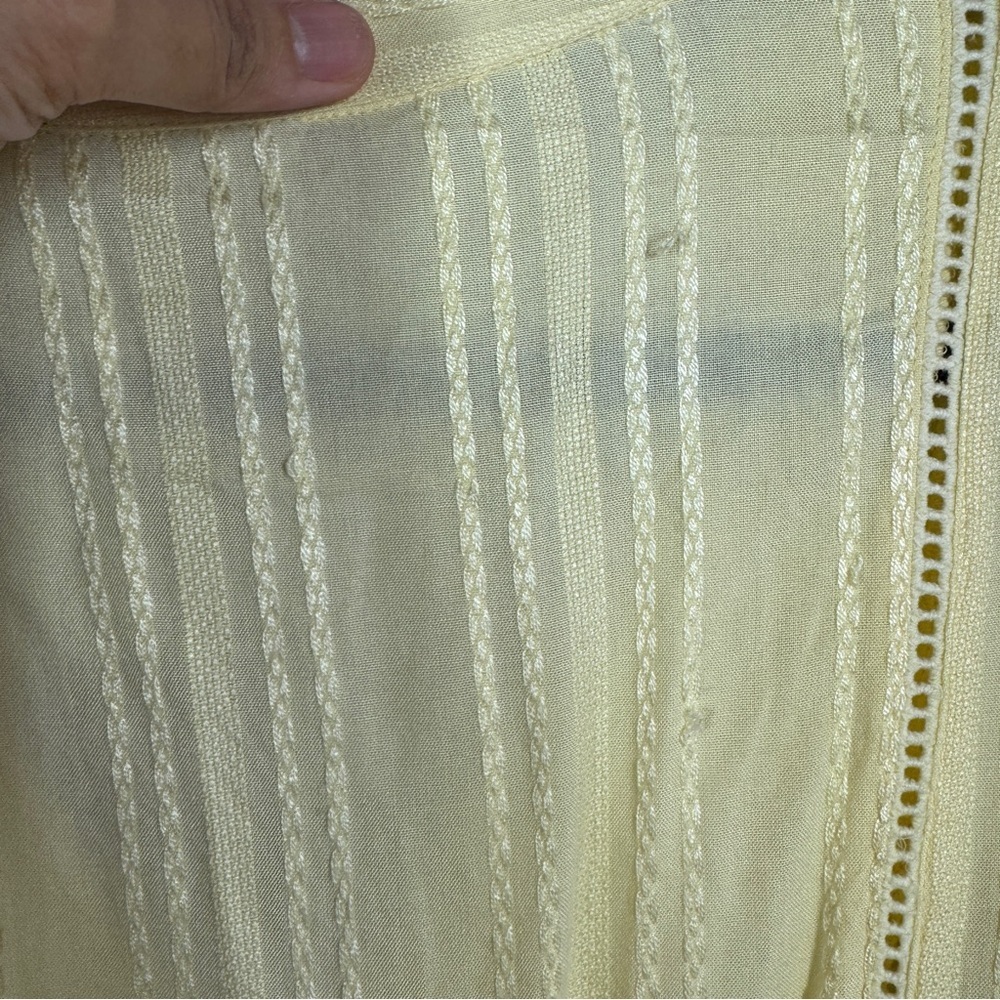 ICHI Yellow Textured Midi Dress Size 36 Button Front Short Sleeve Summer - Picture 10 of 13